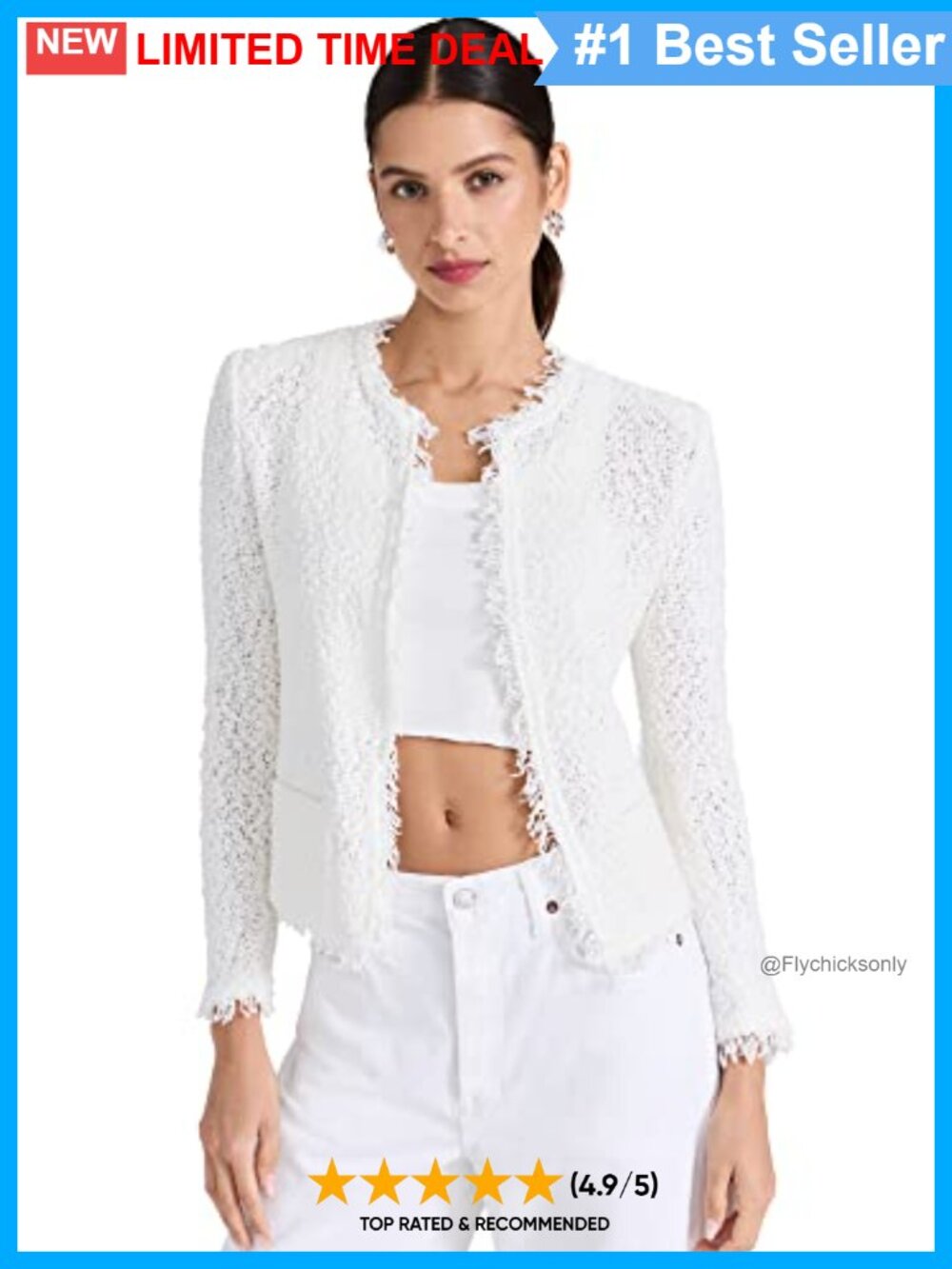 Bouclé Weave Jacket Open Placket Padded Shoulders Long Sleeve